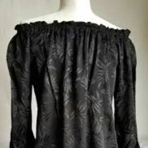 Michael Kors Jacquard Satin Off-The-Shoulder Top Blouse, Black, Size Small